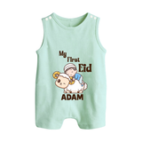 My First Eid Boy Riding Lamb Fun Theme Personalized Baby Button Romper - MINT GREEN - New Born (Chest 18")