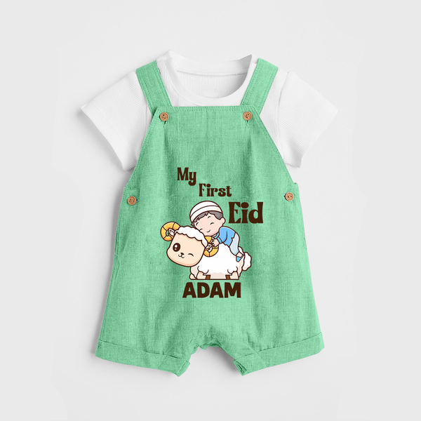 My First Eid Boy Riding Lamb Fun Theme Personalized Baby dungaree - GREEN - 0 - 5 Months Old (Chest 18")