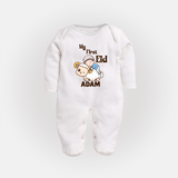My First Eid Boy Riding Lamb Fun Theme Personalized Baby Full Body Suit - WHITE - New Born (Chest 7.5")