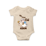 My First Eid Boy Riding Lamb Fun Theme Personalized Baby Romper - IVORY - New Born (Chest 14")