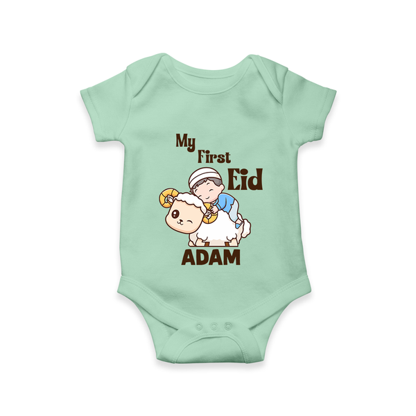 My First Eid Boy Riding Lamb Fun Theme Personalized Baby Romper - MINT GREEN - New Born (Chest 14")