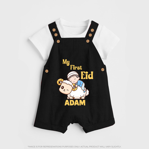 My First Eid Boy Riding Lamb Fun Theme Personalized Baby dungaree - BLACK - 0 - 5 Months Old (Chest 18")