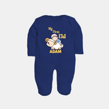 My First Eid Boy Riding Lamb Fun Theme Personalized Baby Full Body Suit - NAVY BLUE - New Born (Chest 7.5")