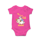 My First Eid Boy Riding Lamb Fun Theme Personalized Baby Romper - HOT PINK - New Born (Chest 14")