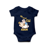 My First Eid Boy Riding Lamb Fun Theme Personalized Baby Romper - NAVY BLUE - New Born (Chest 14")
