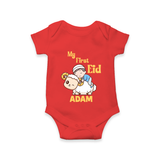 My First Eid Boy Riding Lamb Fun Theme Personalized Baby Romper - RED - New Born (Chest 14")