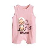 My First Eid with Mom & Baby Lamb Personalized Baby Button Romper - BABY PINK - New Born (Chest 18")