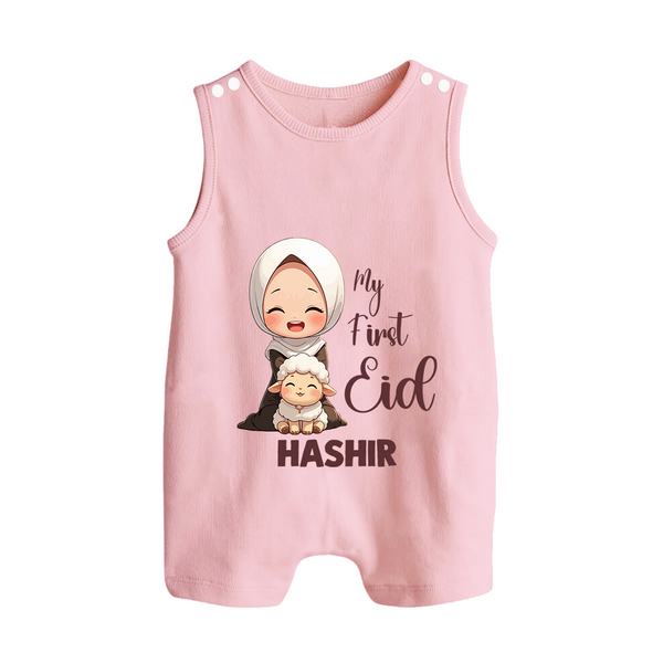 My First Eid with Mom & Baby Lamb Personalized Baby Button Romper - BABY PINK - New Born (Chest 18")