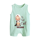 My First Eid with Mom & Baby Lamb Personalized Baby Button Romper - MINT GREEN - New Born (Chest 18")