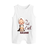 My First Eid with Mom & Baby Lamb Personalized Baby Button Romper - WHITE - New Born (Chest 18")