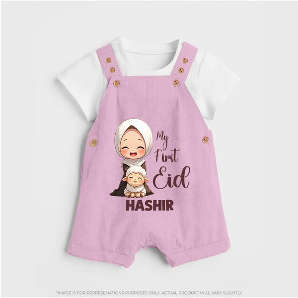 My First Eid with Mom & Baby Lamb Personalized Baby dungaree - BABY PINK - 0 - 5 Months Old (Chest 18")