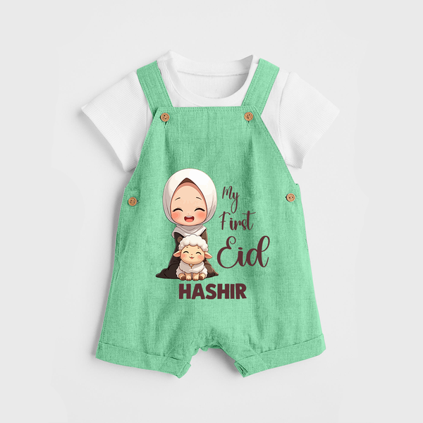 My First Eid with Mom & Baby Lamb Personalized Baby dungaree - GREEN - 0 - 5 Months Old (Chest 18")