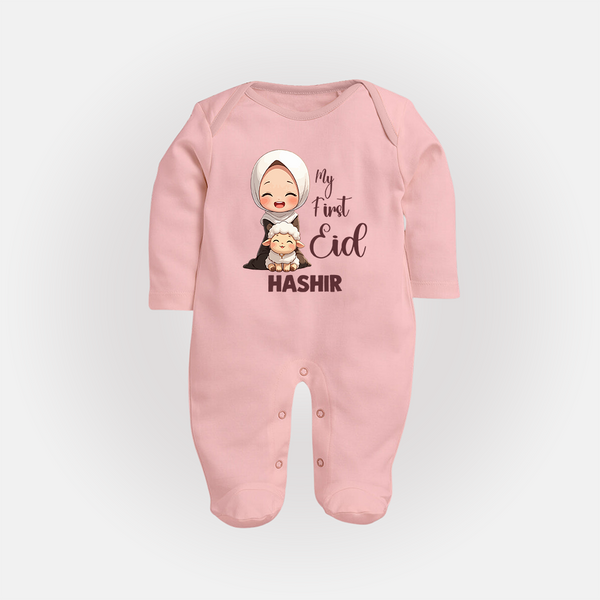 My First Eid with Mom & Baby Lamb Personalized Baby Full Body Suit - BABY PINK - New Born (Chest 7.5")