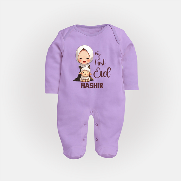 My First Eid with Mom & Baby Lamb Personalized Baby Full Body Suit - LILAC - New Born (Chest 7.5")