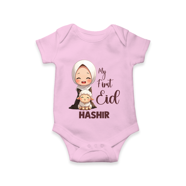 My First Eid with Mom & Baby Lamb Personalized Baby Romper - BABY PINK - New Born (Chest 14")