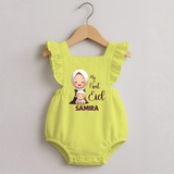 My First Eid with Mom & Baby Lamb Personalized Baby Romper Frock - PASTEL YELLOW - 0 - 3 Months Old (Chest 19")