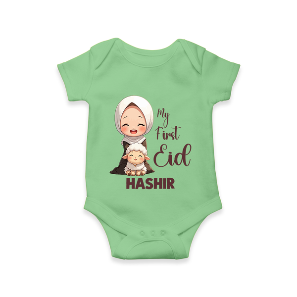 My First Eid with Mom & Baby Lamb Personalized Baby Romper - GREEN - New Born (Chest 14")