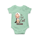 My First Eid with Mom & Baby Lamb Personalized Baby Romper - MINT GREEN - New Born (Chest 14")