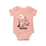 My First Eid with Mom & Baby Lamb Personalized Baby Romper - PEACH - New Born (Chest 14")
