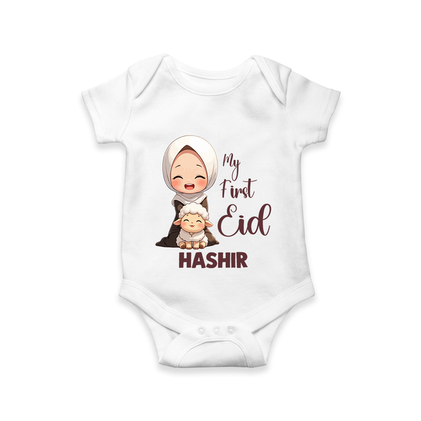 My First Eid with Mom & Baby Lamb Personalized Baby Romper - WHITE - New Born (Chest 14")