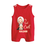 My First Eid with Mom & Baby Lamb Personalized Baby Button Romper - RED - New Born (Chest 18")