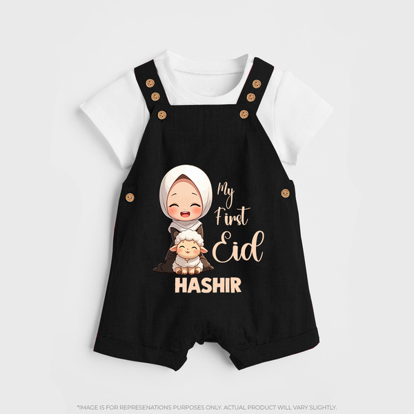 My First Eid with Mom & Baby Lamb Personalized Baby dungaree - BLACK - 0 - 5 Months Old (Chest 18")