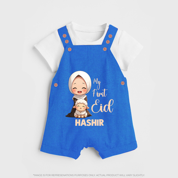 My First Eid with Mom & Baby Lamb Personalized Baby dungaree - COBALT BLUE - 0 - 5 Months Old (Chest 18")