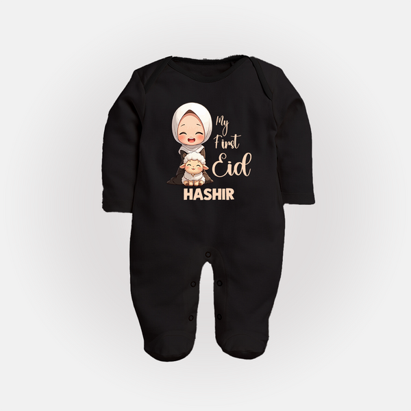 My First Eid with Mom & Baby Lamb Personalized Baby Full Body Suit - BLACK - New Born (Chest 7.5")