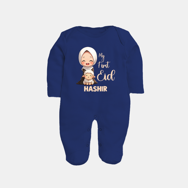 My First Eid with Mom & Baby Lamb Personalized Baby Full Body Suit - NAVY BLUE - New Born (Chest 7.5")