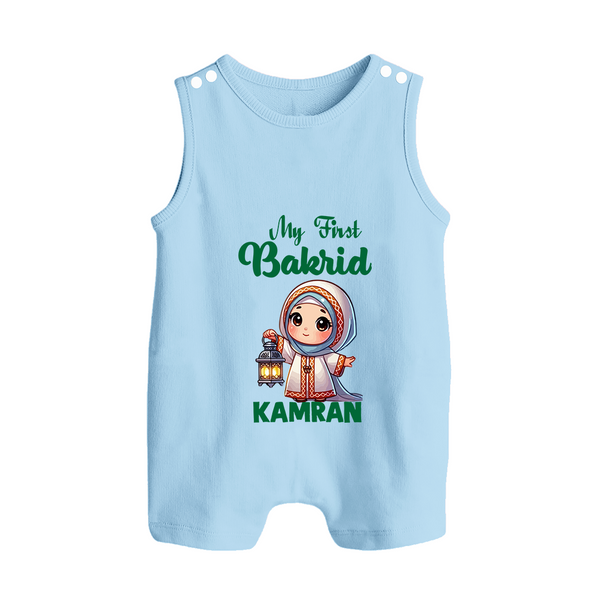 My First Bakrid Lantern Girl Personalized Baby Button Romper - BABY BLUE - New Born (Chest 18")