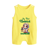 My First Bakrid Lantern Girl Personalized Baby Button Romper - PASTEL YELLOW - New Born (Chest 18")