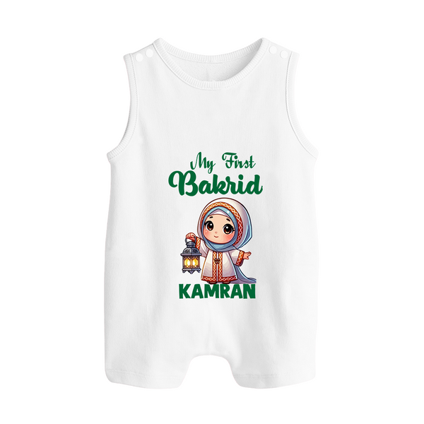 My First Bakrid Lantern Girl Personalized Baby Button Romper - WHITE - New Born (Chest 18")