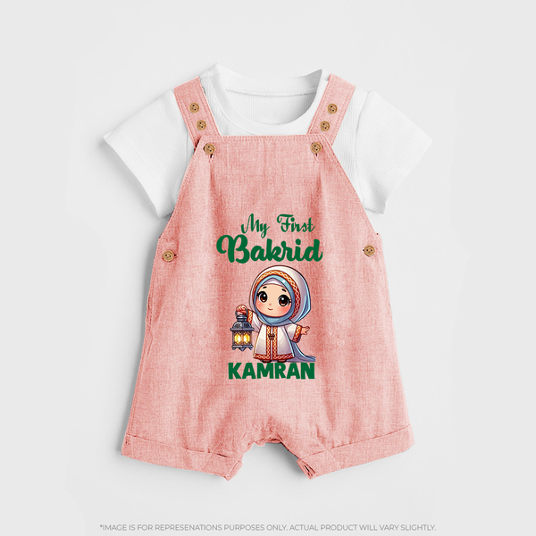 My First Bakrid Lantern Girl Personalized Baby dungaree - PEACH - 0 - 5 Months Old (Chest 18")