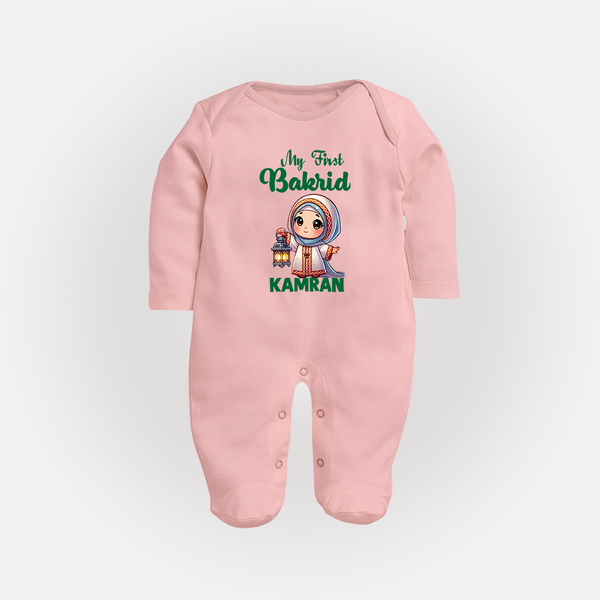 My First Bakrid Lantern Girl Personalized Baby Full Body Suit - BABY PINK - New Born (Chest 7.5")