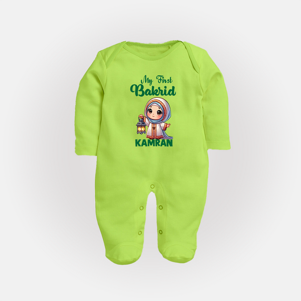 My First Bakrid Lantern Girl Personalized Baby Full Body Suit - LIME GREEN - New Born (Chest 7.5")