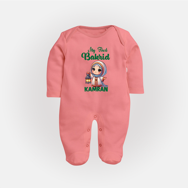 My First Bakrid Lantern Girl Personalized Baby Full Body Suit - PEACH - New Born (Chest 7.5")