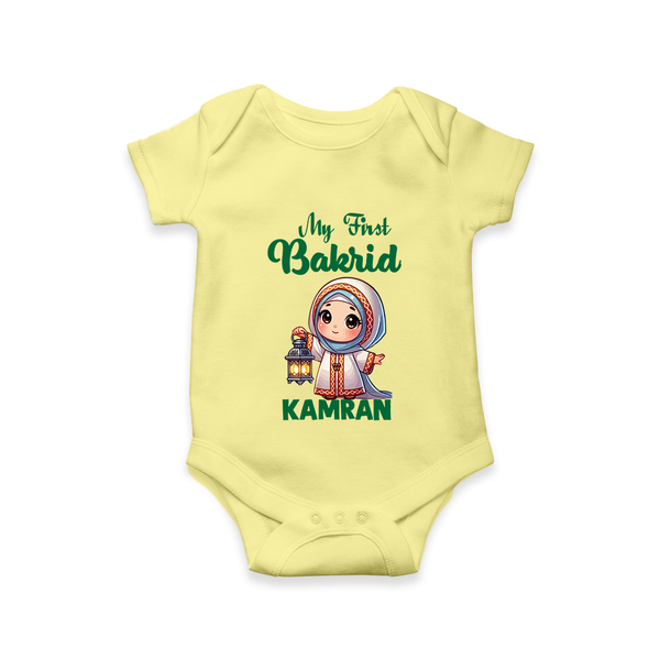 My First Bakrid Lantern Girl Personalized Baby Romper - PASTEL YELLOW - New Born (Chest 14")