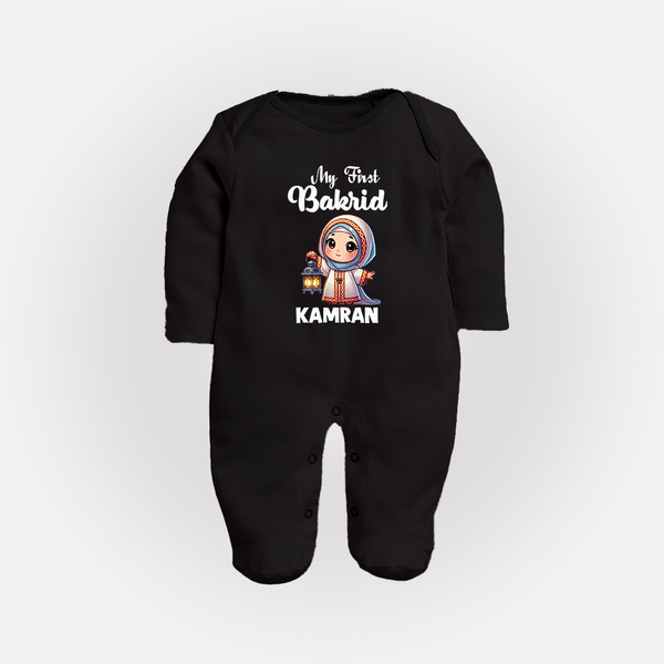 My First Bakrid Lantern Girl Personalized Baby Full Body Suit - BLACK - New Born (Chest 7.5")