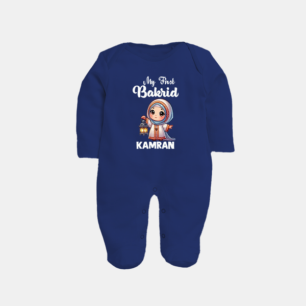 My First Bakrid Lantern Girl Personalized Baby Full Body Suit - NAVY BLUE - New Born (Chest 7.5")