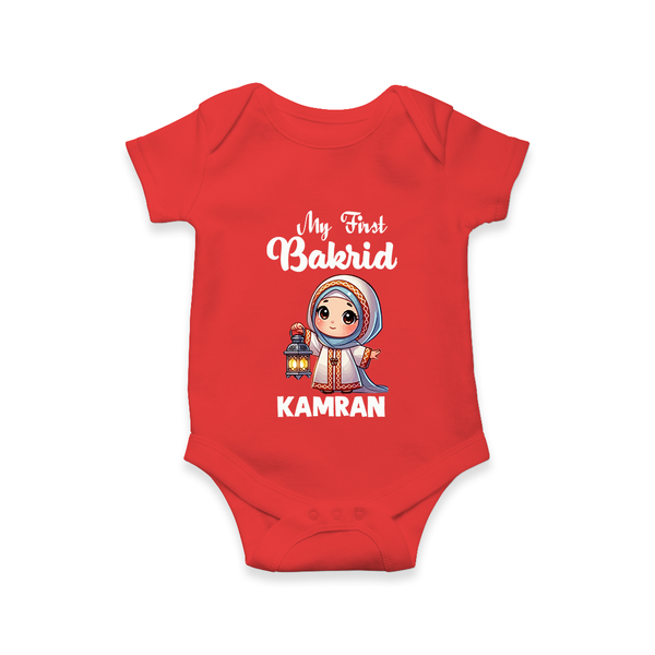 My First Bakrid Lantern Girl Personalized Baby Romper - RED - New Born (Chest 14")