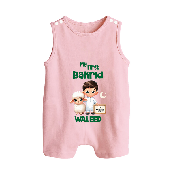 My First Bakrid Boy & Lamb Festive Personalized Baby Button Romper - BABY PINK - New Born (Chest 18")