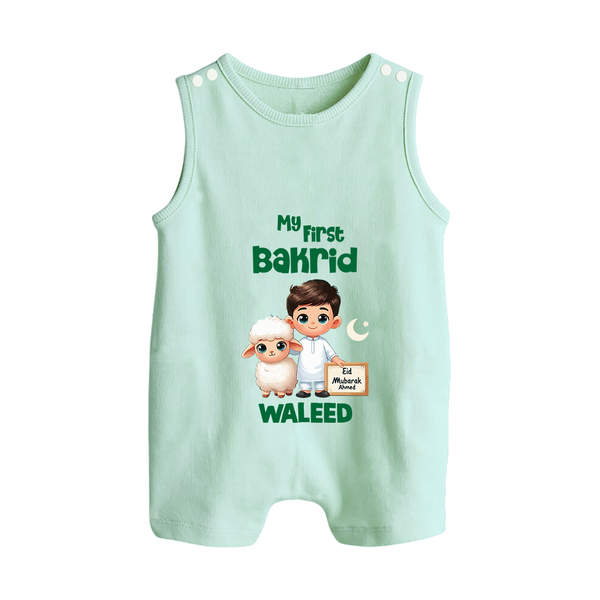 My First Bakrid Boy & Lamb Festive Personalized Baby Button Romper - MINT GREEN - New Born (Chest 18")