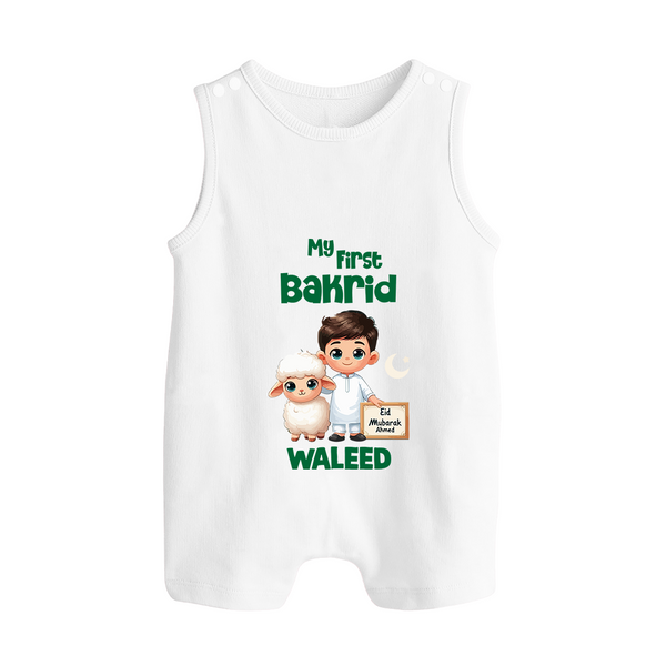My First Bakrid Boy & Lamb Festive Personalized Baby Button Romper - WHITE - New Born (Chest 18")