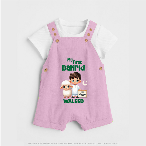 My First Bakrid Boy & Lamb Festive Personalized Baby dungaree - BABY PINK - 0 - 5 Months Old (Chest 18")