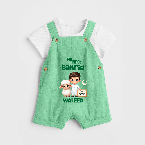 My First Bakrid Boy & Lamb Festive Personalized Baby dungaree - GREEN - 0 - 5 Months Old (Chest 18")