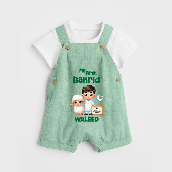My First Bakrid Boy & Lamb Festive Personalized Baby dungaree - MINT GREEN - 0 - 5 Months Old (Chest 18")