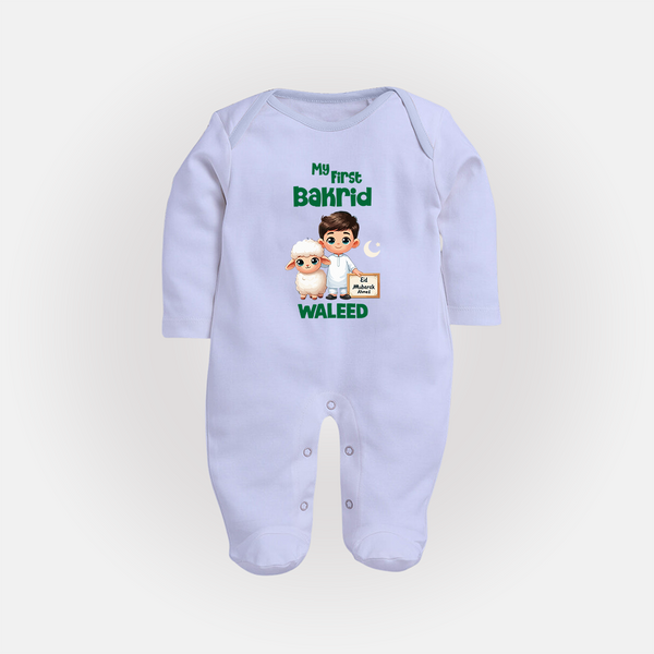 My First Bakrid Boy & Lamb Festive Personalized Baby Full Body Suit - BABY BLUE - New Born (Chest 7.5")