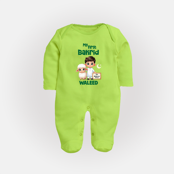 My First Bakrid Boy & Lamb Festive Personalized Baby Full Body Suit - LIME GREEN - New Born (Chest 7.5")