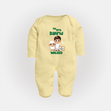 My First Bakrid Boy & Lamb Festive Personalized Baby Full Body Suit - PASTEL YELLOW - New Born (Chest 7.5")