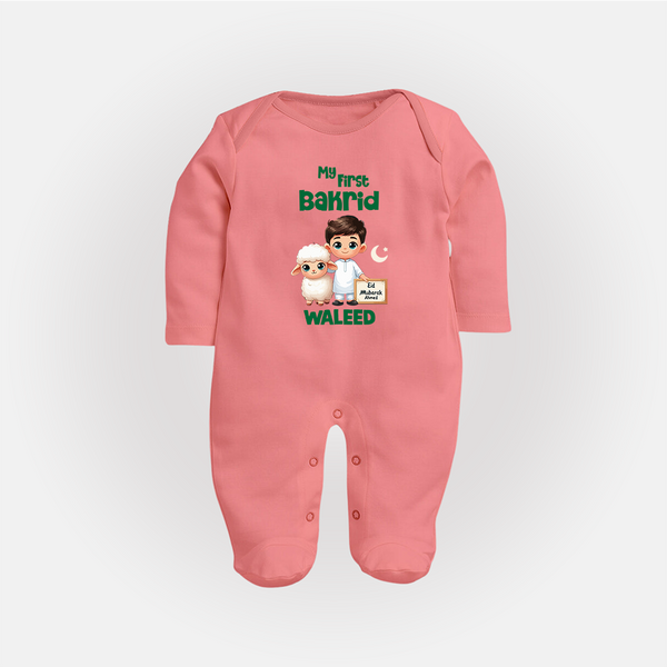 My First Bakrid Boy & Lamb Festive Personalized Baby Full Body Suit - PEACH - New Born (Chest 7.5")